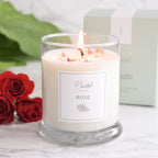 Hand-poured Planted candle, rose fragrance, in minimalist glass jar